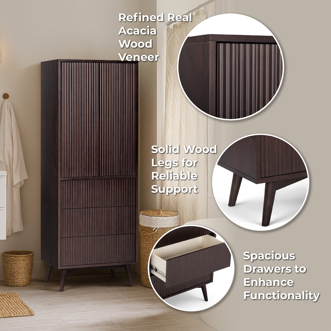 Tremolo 24'' Wide Wooden Linen Cabinet with 2 Doors & 3 Drawers by Teamson Home