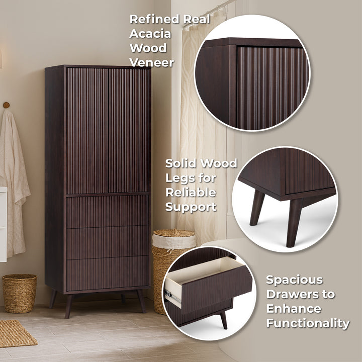 Tremolo 24'' Wide Wooden Linen Cabinet with 2 Doors & 3 Drawers by Teamson Home