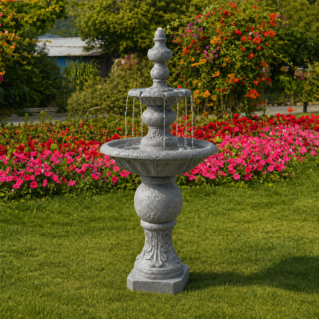 Teamson Home 52.56" Icy Stone Two-Tier Outdoor Water Fountain, Stone Gray
