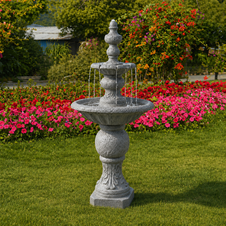 Teamson Home 52.56" Icy Stone Two-Tier Outdoor Water Fountain, Stone Gray