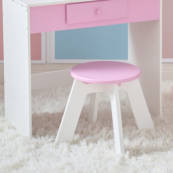 Rosé Shine Wooden 2-in-1 Play Vanity & Desk with LED Mirror for Pretend Play by Teamson Kids