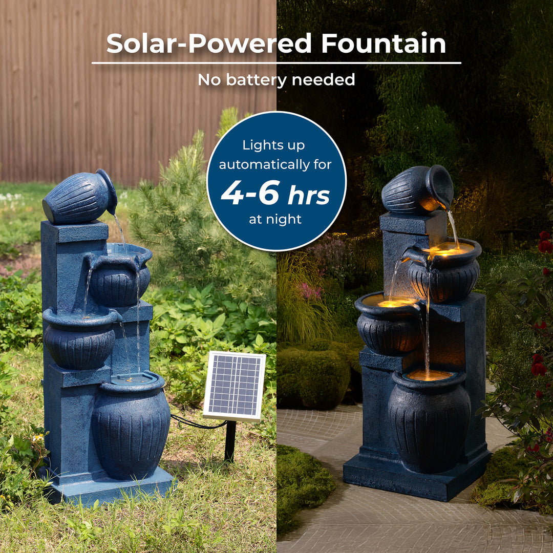 Teamson Home 4-Tier 28.5'' Solar Outdoor Garden Fountain with LED Light & Pump