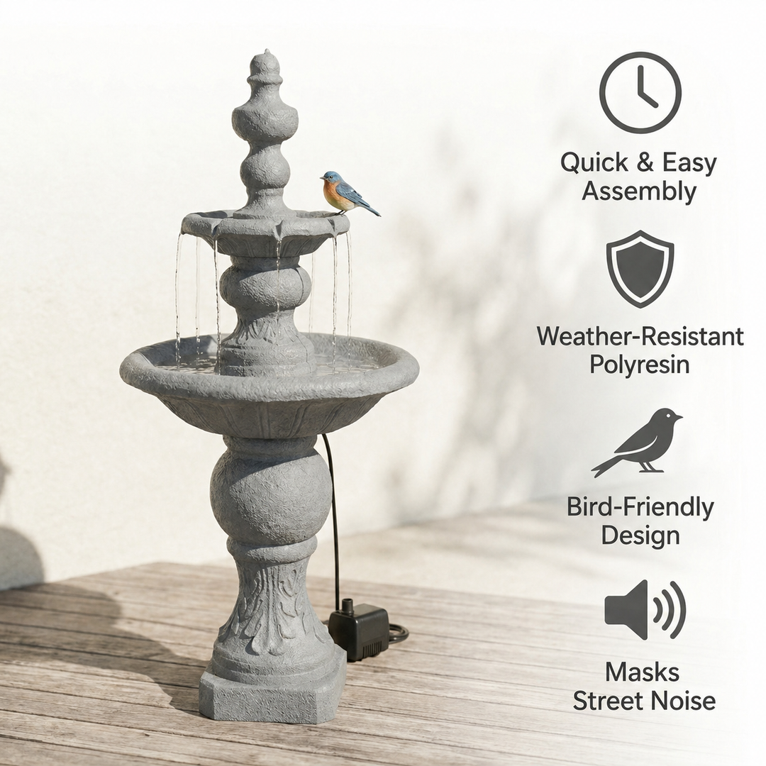 Teamson Home 52.56" Icy Stone Two-Tier Outdoor Water Fountain, Stone Gray