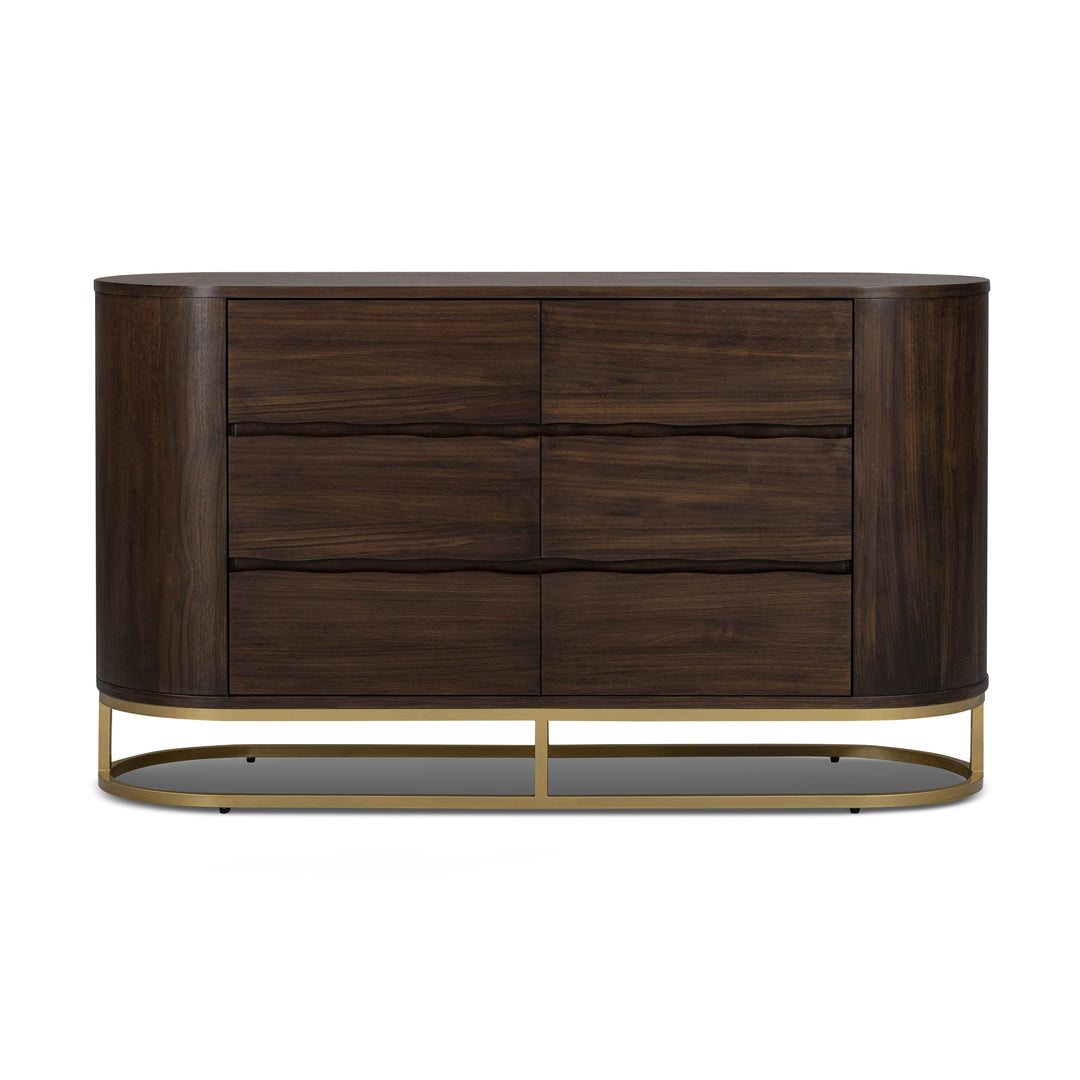 Seneca 55” W Walnut Veneer 6-Drawer Dresser Storage with Metal Base by Teamson Home