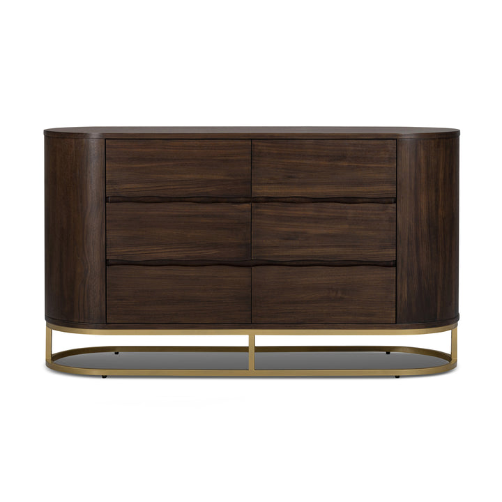 Seneca 55” W Walnut Veneer 6-Drawer Dresser Storage with Metal Base by Teamson Home