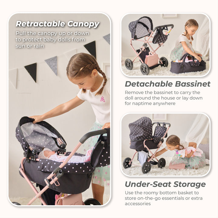 15-18 Inch Baby Doll Stroller, Black - Pin Up Doll Classic Stoller by Olivia's Little World