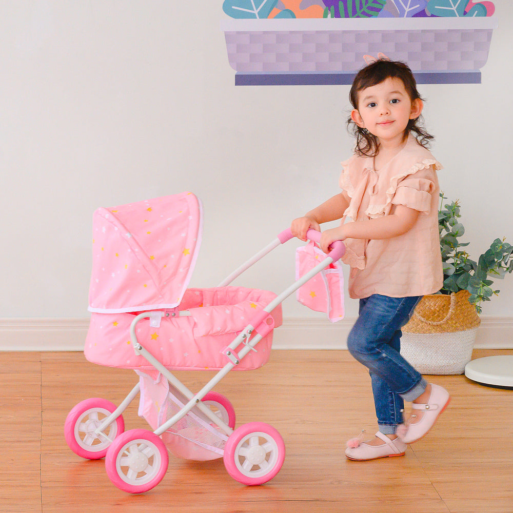 Olivia's Little World Twinkle Stars Princess Deluxe Baby Doll Stroller, Pink/White