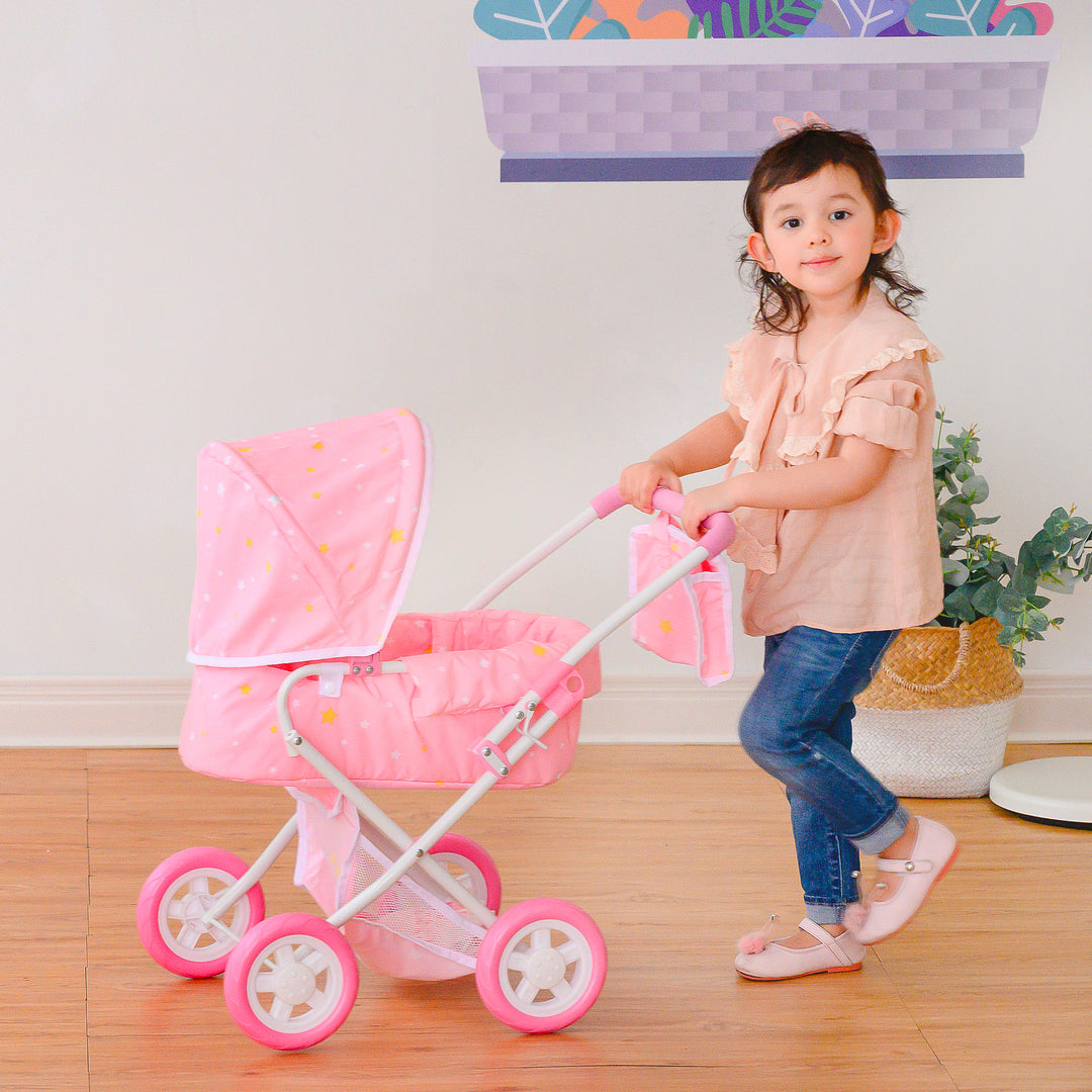 Olivia's Little World Twinkle Stars Princess Deluxe Baby Doll Stroller, Pink/White