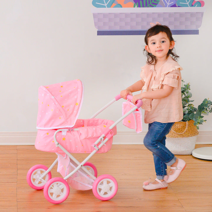 Olivia's Little World Twinkle Stars Princess Deluxe Baby Doll Stroller, Pink/White