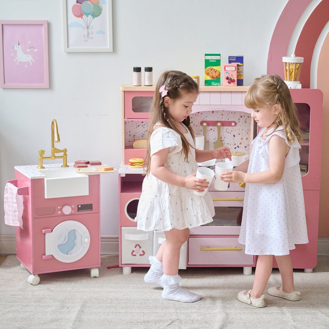 Wooden Play Kitchen with 21 Accessories, Pink - Little Chef Savannah by Teamson Kids