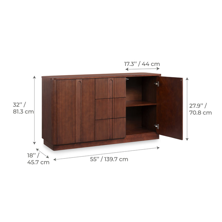 Potomac 55'' W Solid Wood Frame Sideboard with 3 Drawers and 2 Doors