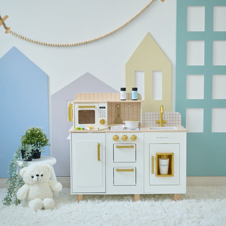 Wooden Play Kitchen with 17 Accessories, White - Little Chef Hampton by Teamson Kids