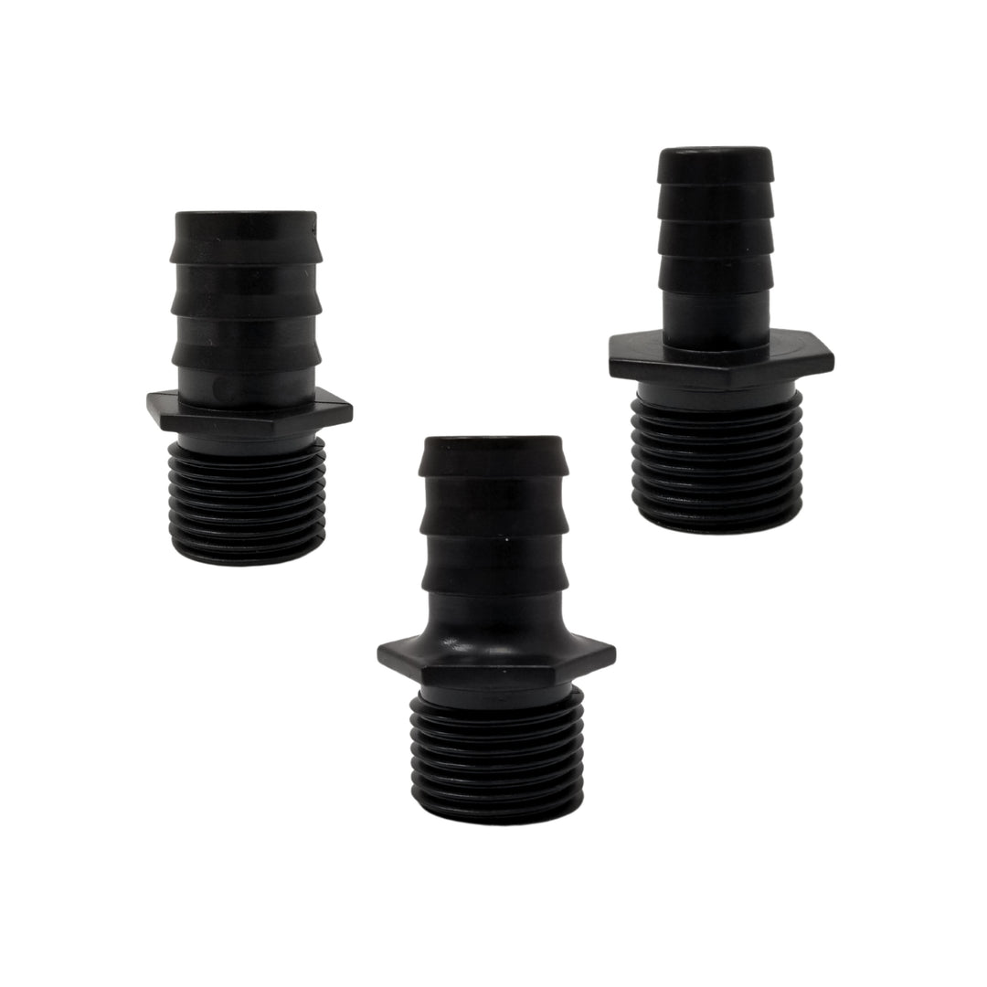 A photo of three nozzles to a submersible pump