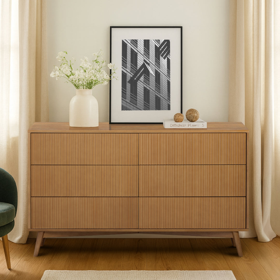 Tremolo 30'' Wide Wooden 6-Drawer Horizontal Dresser with Fluted Fronts by Teamson Home