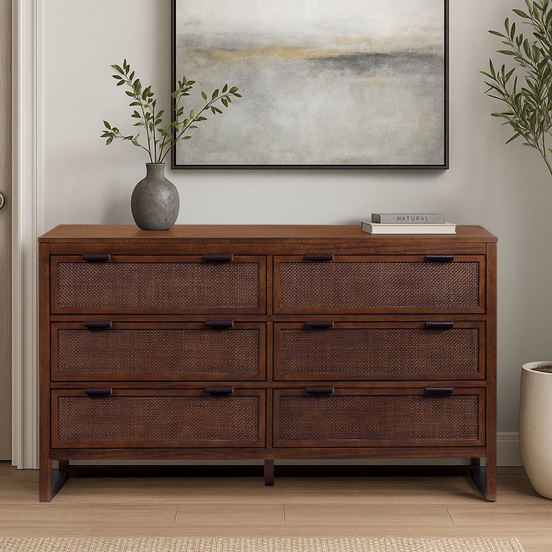 Hatteras 55'' Wide Wood Dresser with 6 Drawers by Teamson Home