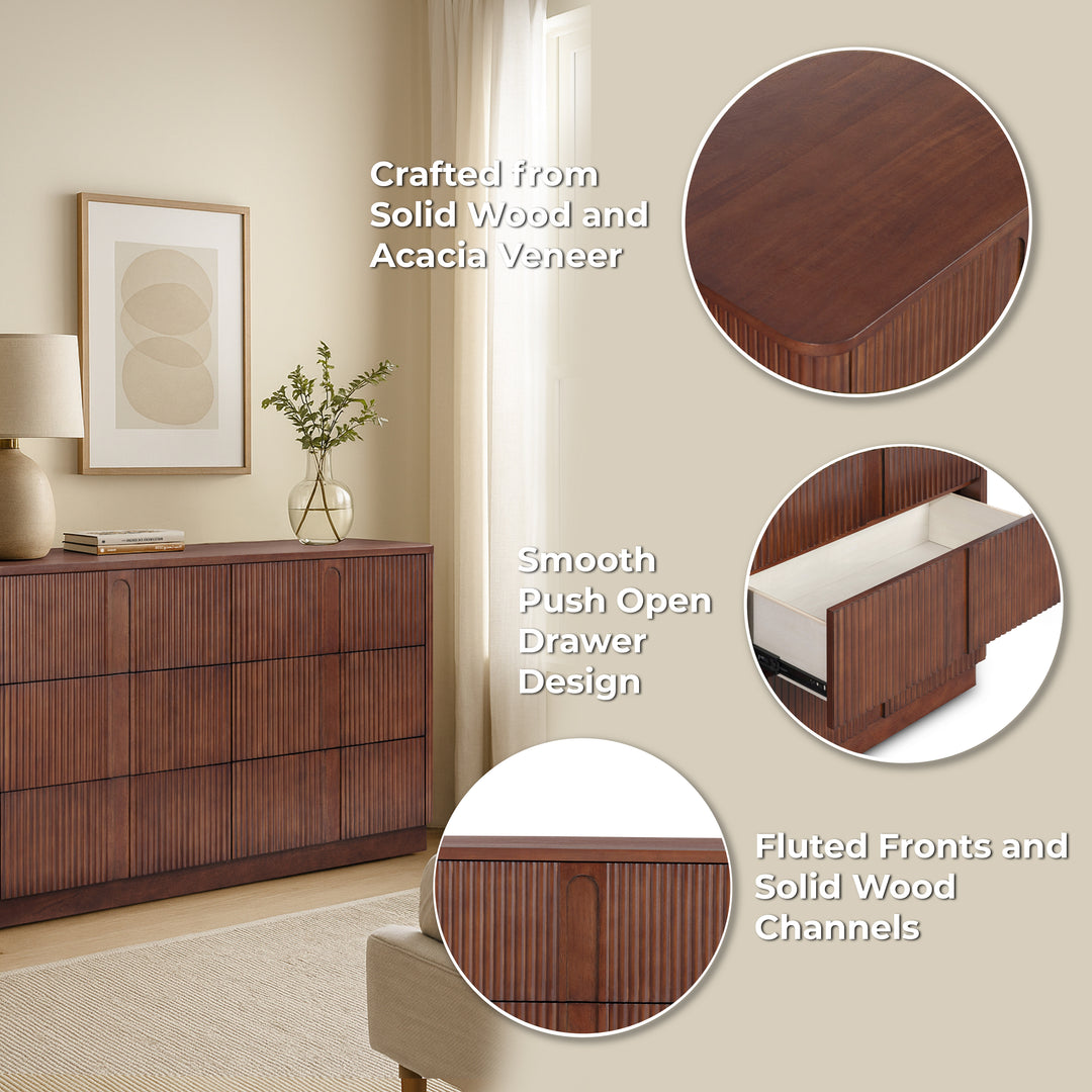 Potomac 55'' W Solid Wood Frame Dresser with 6 Push to Open Drawers