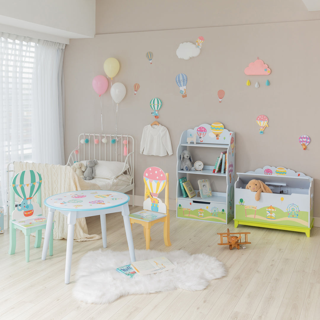 Fantasy Fields Toy Furniture Hand-Painted Hot Air Balloons Round Table, Gray/Blue