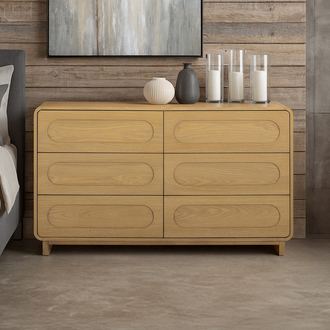 Tenley 55'' W Oak Veneer 6-Drawer Dresser with Push-Open Drawers by Teamson Home