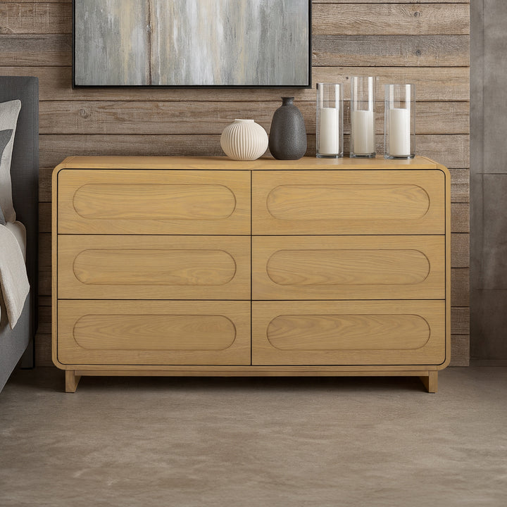 Tenley 55'' W Oak Veneer 6-Drawer Dresser with Push-Open Drawers by Teamson Home