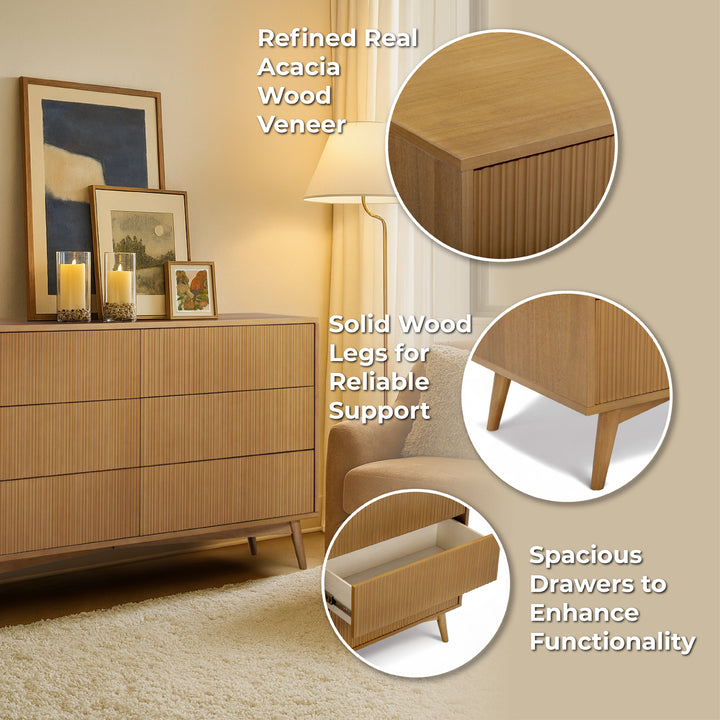 Tremolo 30'' Wide Wooden 6-Drawer Horizontal Dresser with Fluted Fronts by Teamson Home