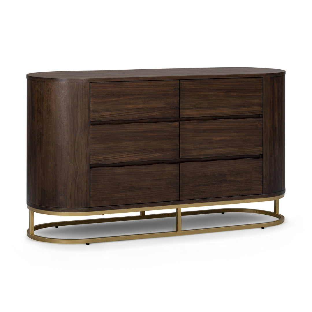Seneca 55” W Walnut Veneer 6-Drawer Dresser Storage with Metal Base by Teamson Home