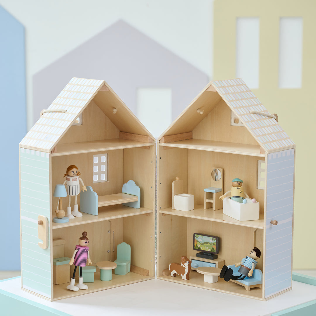 Wooden Dollhouse with 18 Accessories, Green & Blue - The Lovely Townhouse by Teamson Kids
