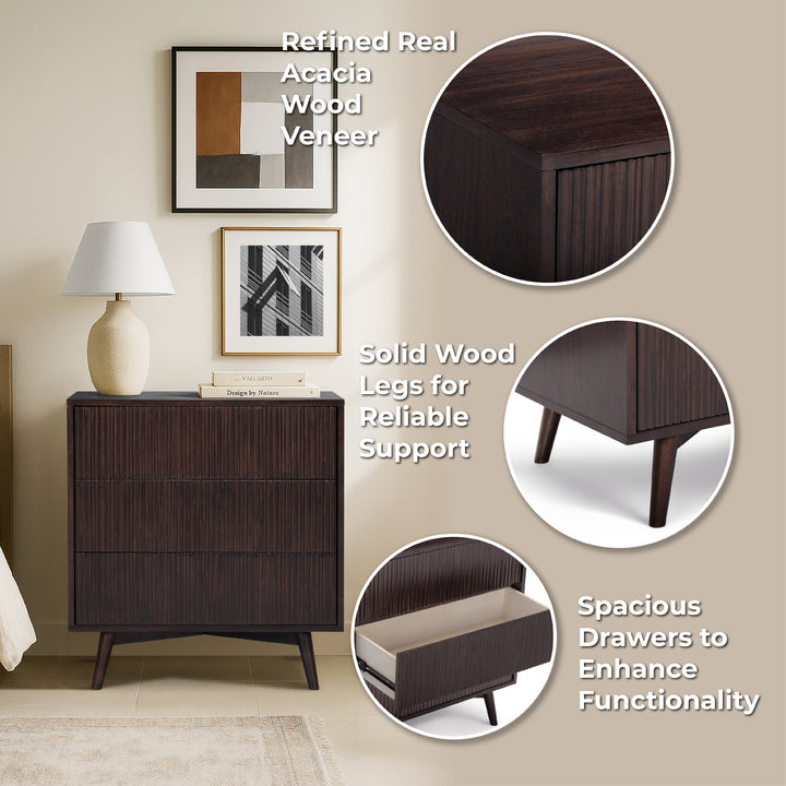 Tremolo 30'' Wide Wooden 3-Drawer Dresser with Fluted Fronts by Teamson Home