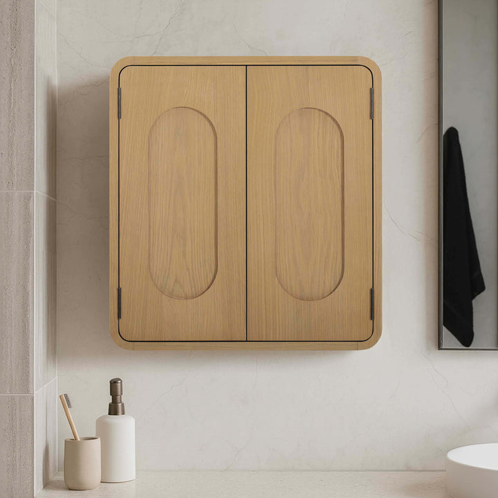 Tenley 22'' W Oak Veneer Wall Cabinet with Recessed Handles & Adjustable Shelf