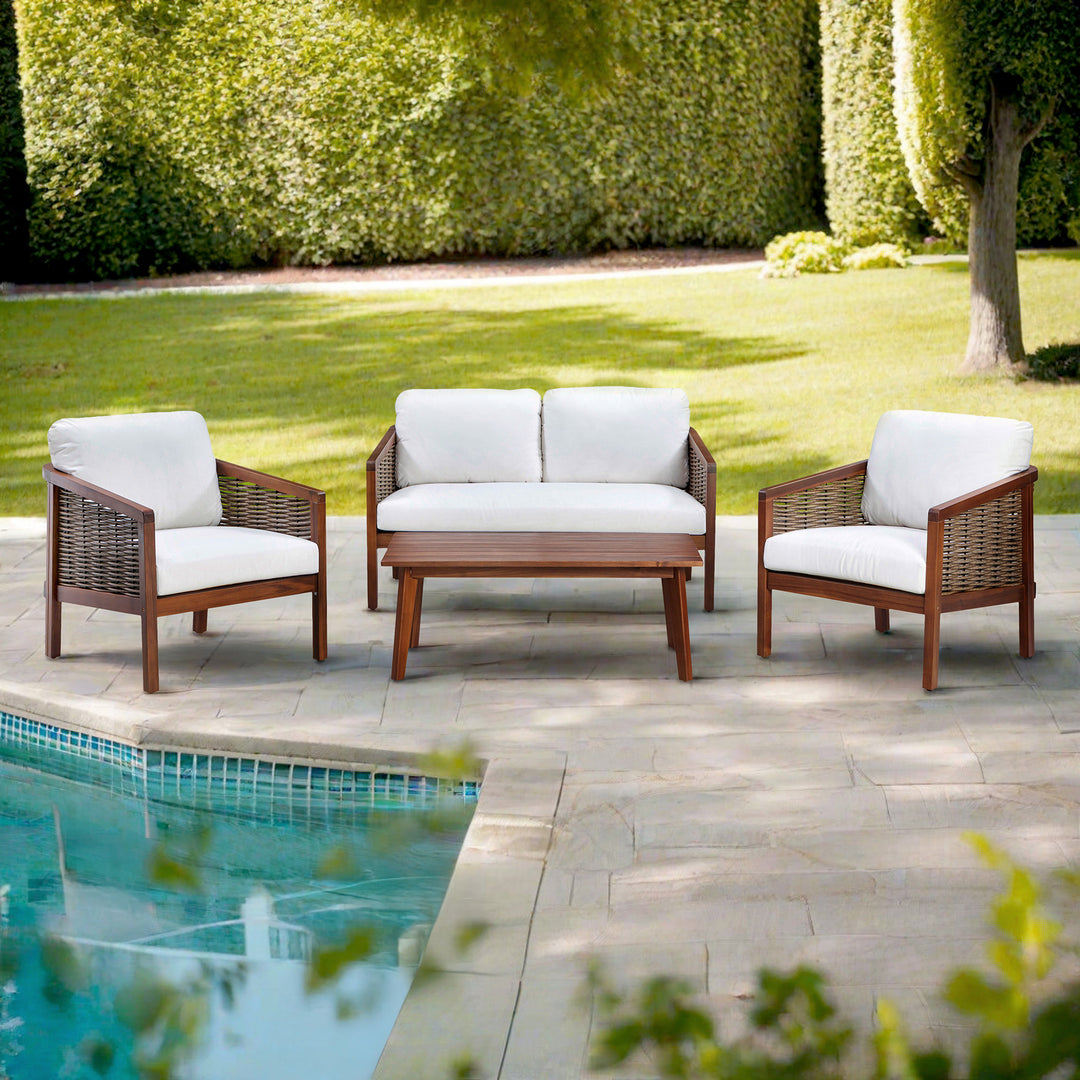 4-Piece Acacia Outdoor Conversation Set with Cushions, Brown