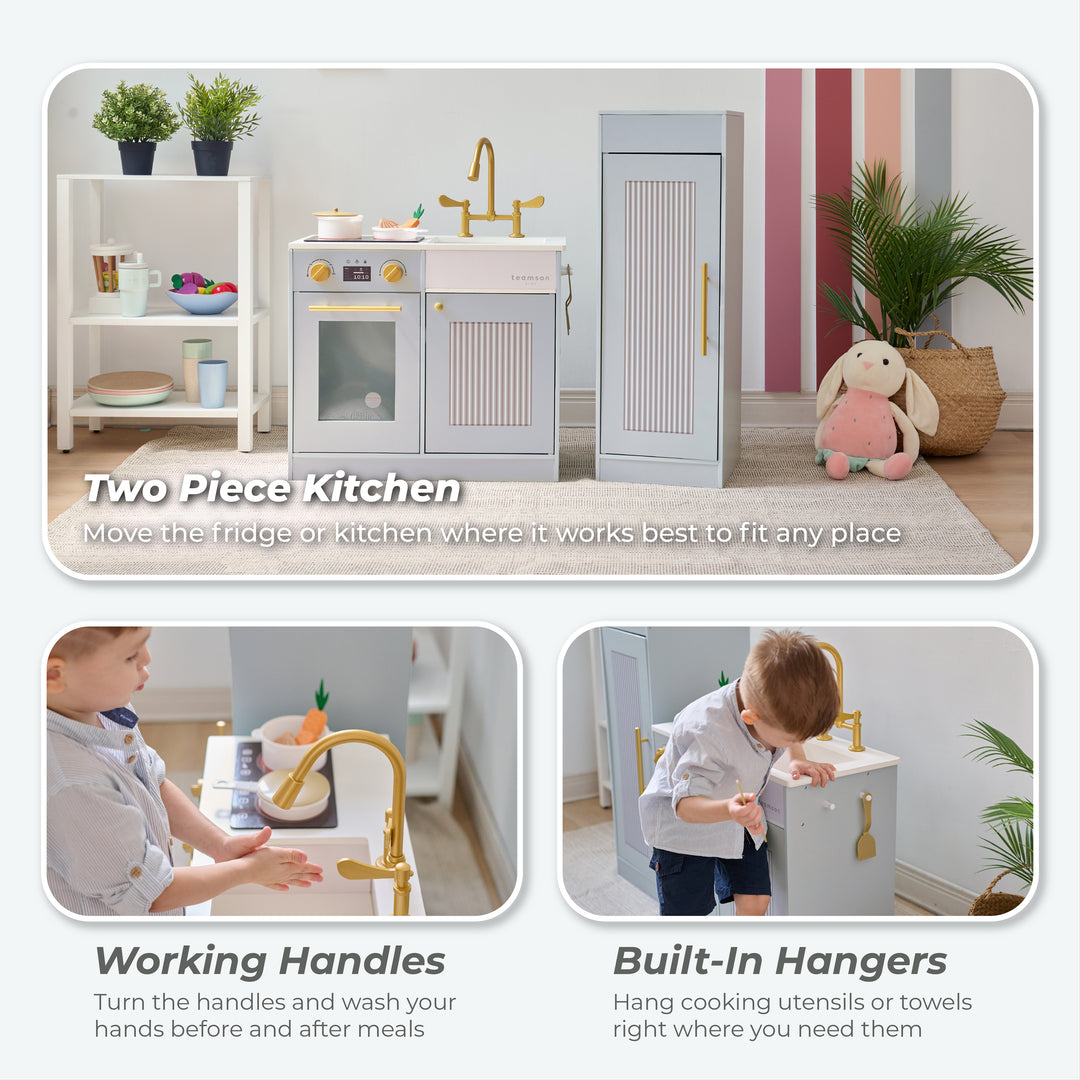 Wooden Play Kitchen with 12 Accessories, Blue - Little Chef Chester by Teamson Kids