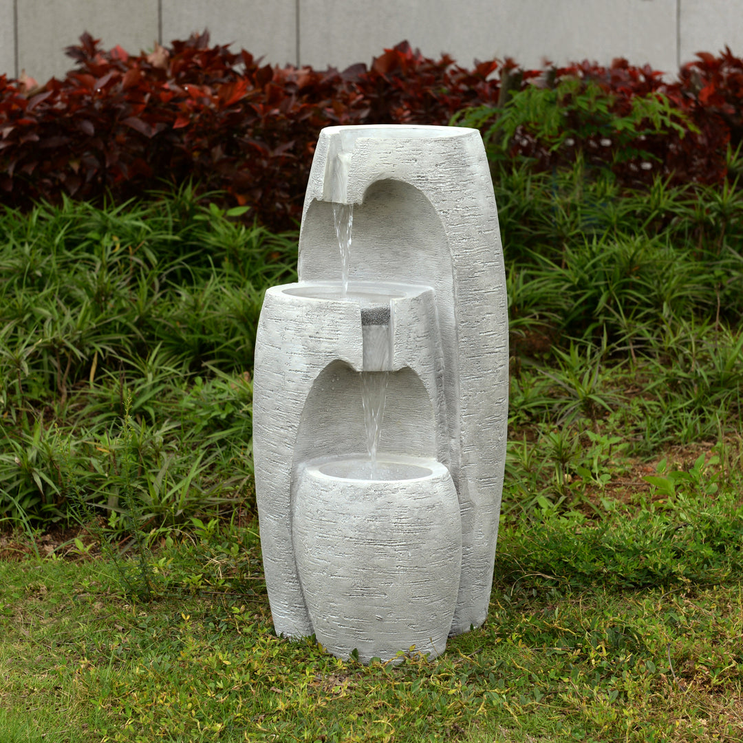 3-Tier Cascading Urn Outdoor Water Fountain with Warm Glow Lighting