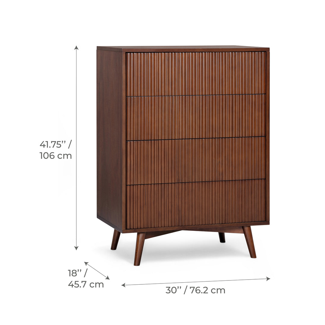 Tremolo 30'' Wide Wooden 4-Drawer Dresser with Fluted Fronts by Teamson Home