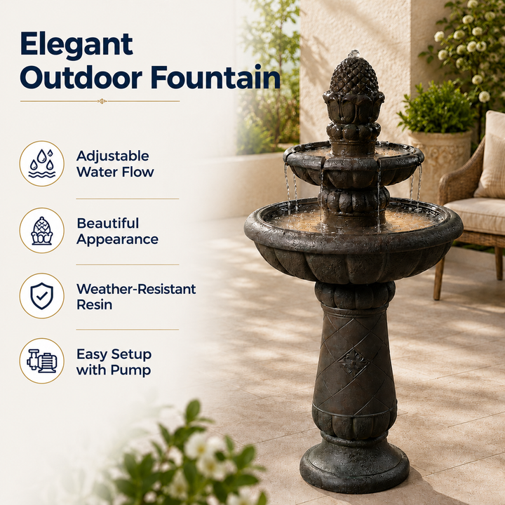 Teamson Home 39.02" 2-Tier Birdbath Water Fountain, Gray