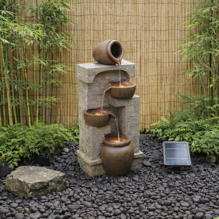 Teamson Home 28" Cascading Bowls with Solar LED Lights Outdoor Water Fountain