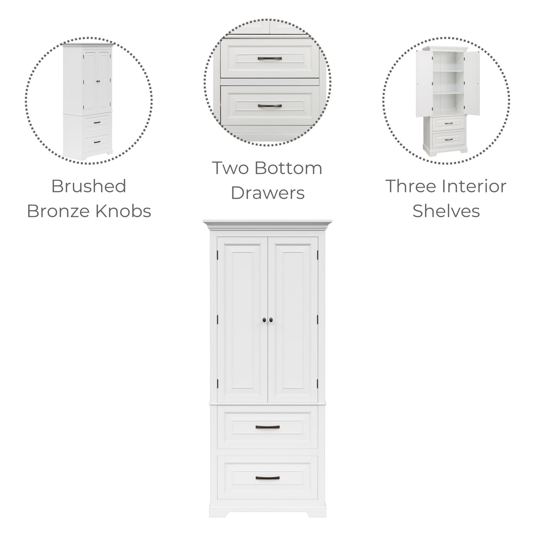Teamson Home St. James Two-Door, Two Drawer Linen Tower, White