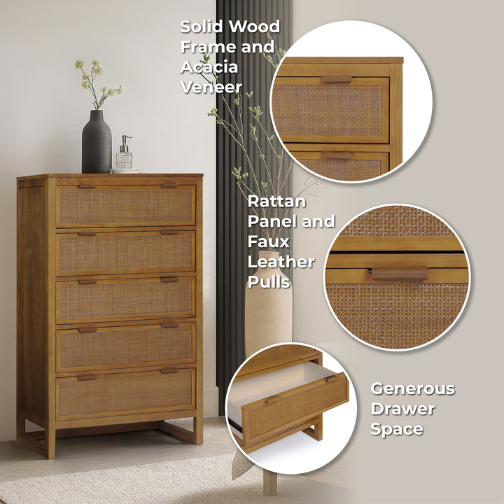 Hatteras 30'' Wide Wood Dresser with 5 Drawers by Teamson Home