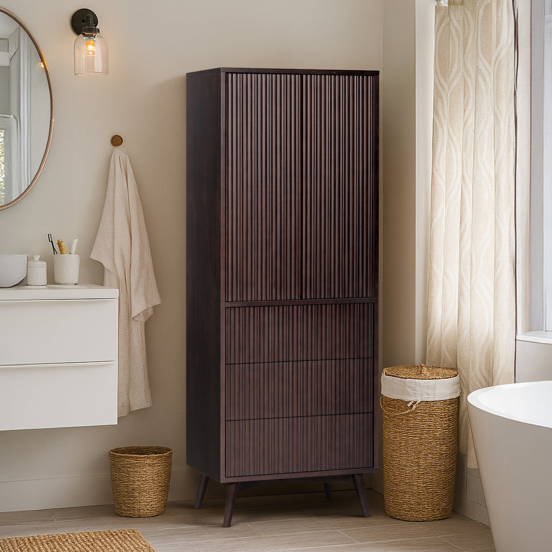 Tremolo 24'' Wide Wooden Linen Cabinet with 2 Doors & 3 Drawers by Teamson Home