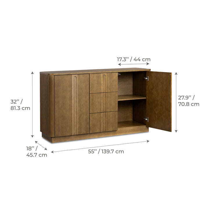 Potomac 55'' W Solid Wood Frame Sideboard with 3 Drawers and 2 Doors