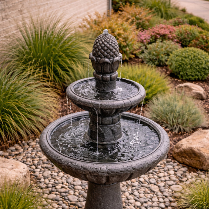 Teamson Home 39.02" 2-Tier Birdbath Water Fountain, Gray