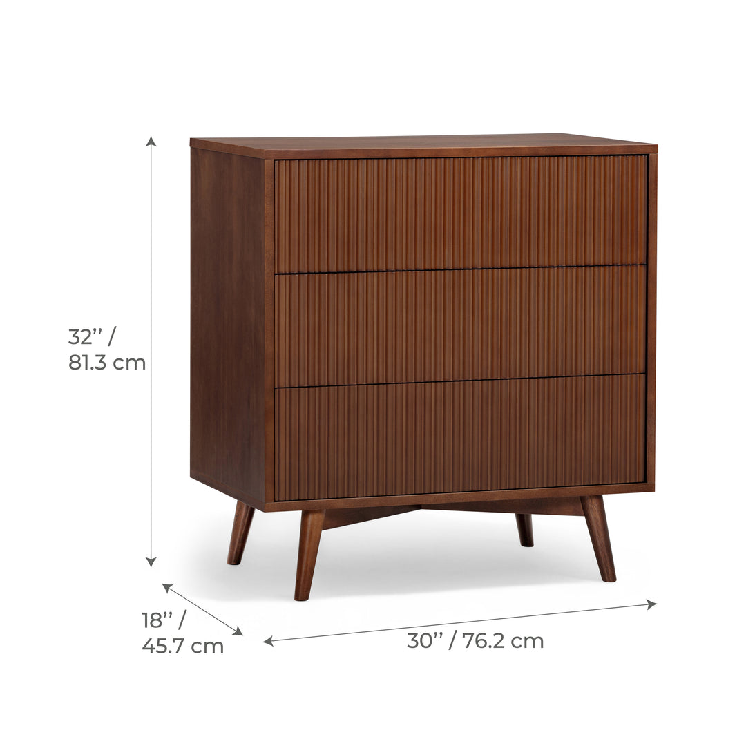Tremolo 30'' Wide Wooden 3-Drawer Dresser with Fluted Fronts by Teamson Home