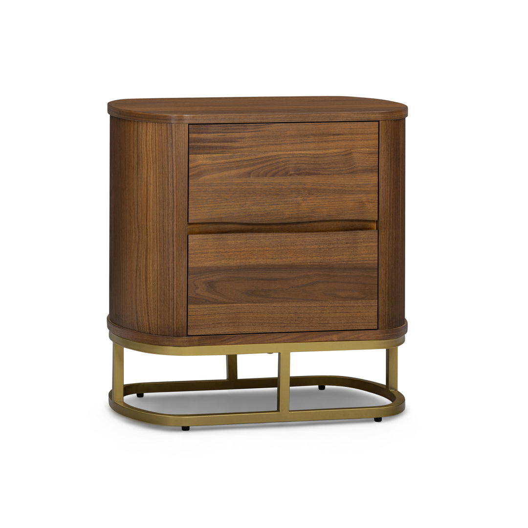 Seneca 23.5” W Walnut Veneer 2-Drawer Nightstand Bedside Storage with Metal Base by Teamson Home