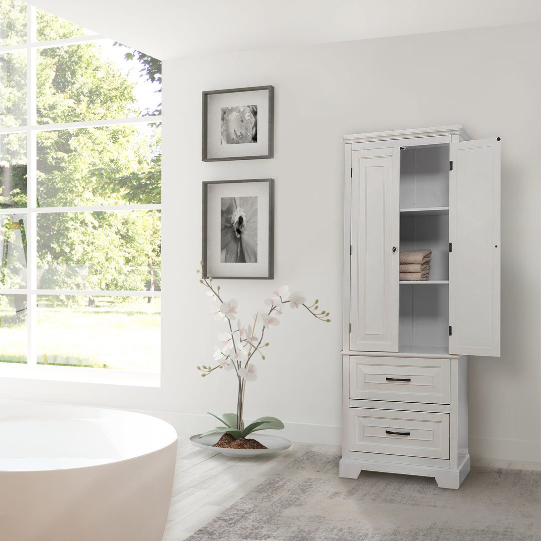 Teamson Home St. James Two-Door, Two Drawer Linen Tower, White