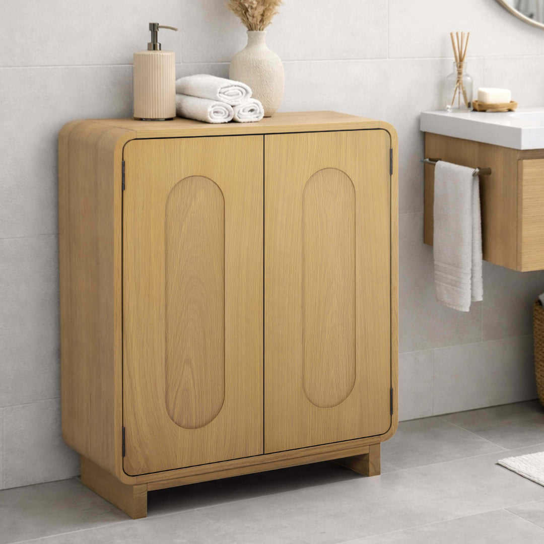 Tenley 28'' W Oak Veneer Accent Cabinet with Recessed Handle & Adjustable Shelf by Teamson Home