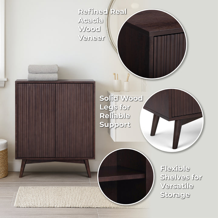 Tremolo 28'' Wide Mixed Woods Accent Cabinet with Fluted Fronts by Teamson Home