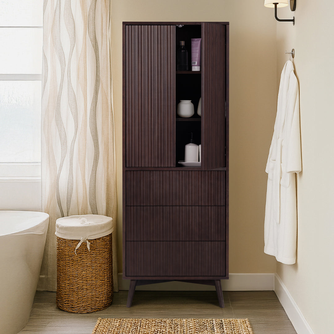 Tremolo 24'' Wide Wooden Linen Cabinet with 2 Doors & 3 Drawers by Teamson Home