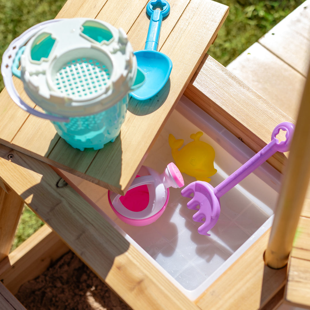 Teamson Kids Sorrento Outdoor 2-in-1 Wooden Picnic Table + Sandbox
