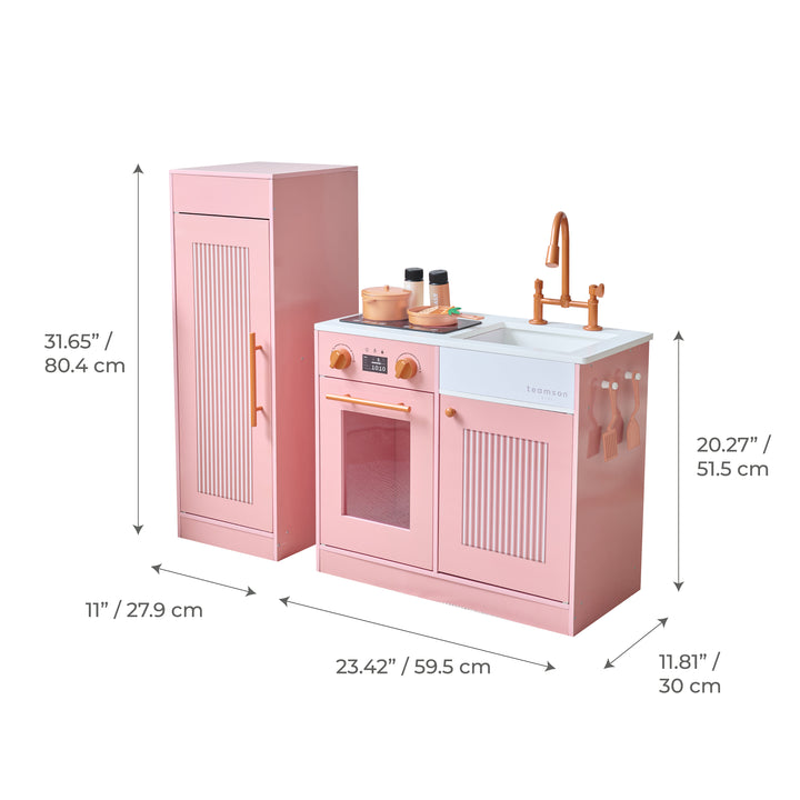 Wooden Play Kitchen with 12 Accessories, Peach - Little Chef Chester by Teamson Kids
