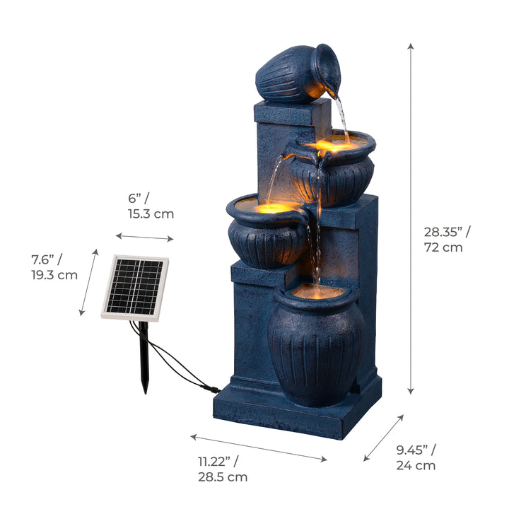 Teamson Home 4-Tier 28.5'' Solar Outdoor Garden Fountain with LED Light & Pump