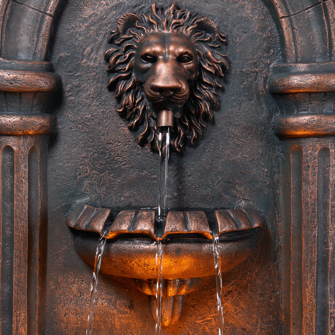 Teamson Home 32.09" Tiered Lion Head Stone LED Outdoor Water Fountain, Bronze