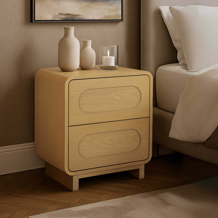 Tenley 20'' W Oak Veneer 2-Drawer Nightstand with Push-Open Drawers by Teamson Home